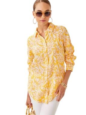 Lilly Pulitzer Lynd Tunic Sz S Yellow Linen Long Sleeve NWT